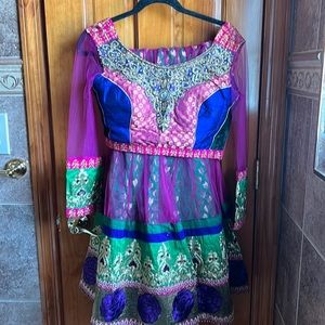 Multi Colored Lengha with cropped top and skirt with matching dupatta